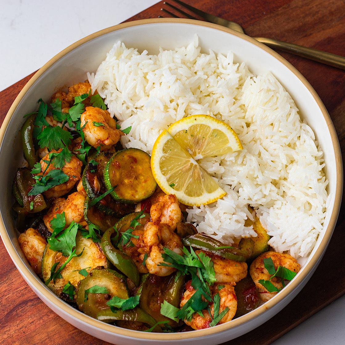 Harissa honey shrimp with zucchini