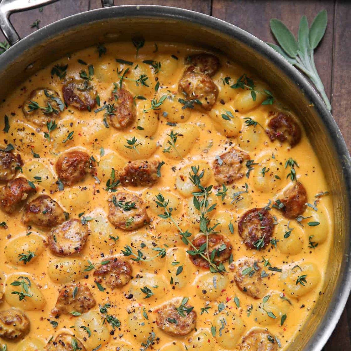Creamy Butternut Squash Gnocchi with Sausage, Thyme, and Sage