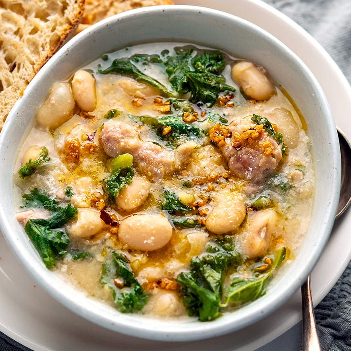 Kale Sausage & White Bean Stew With Chili Garlic Oil (Instant Pot Recipe)