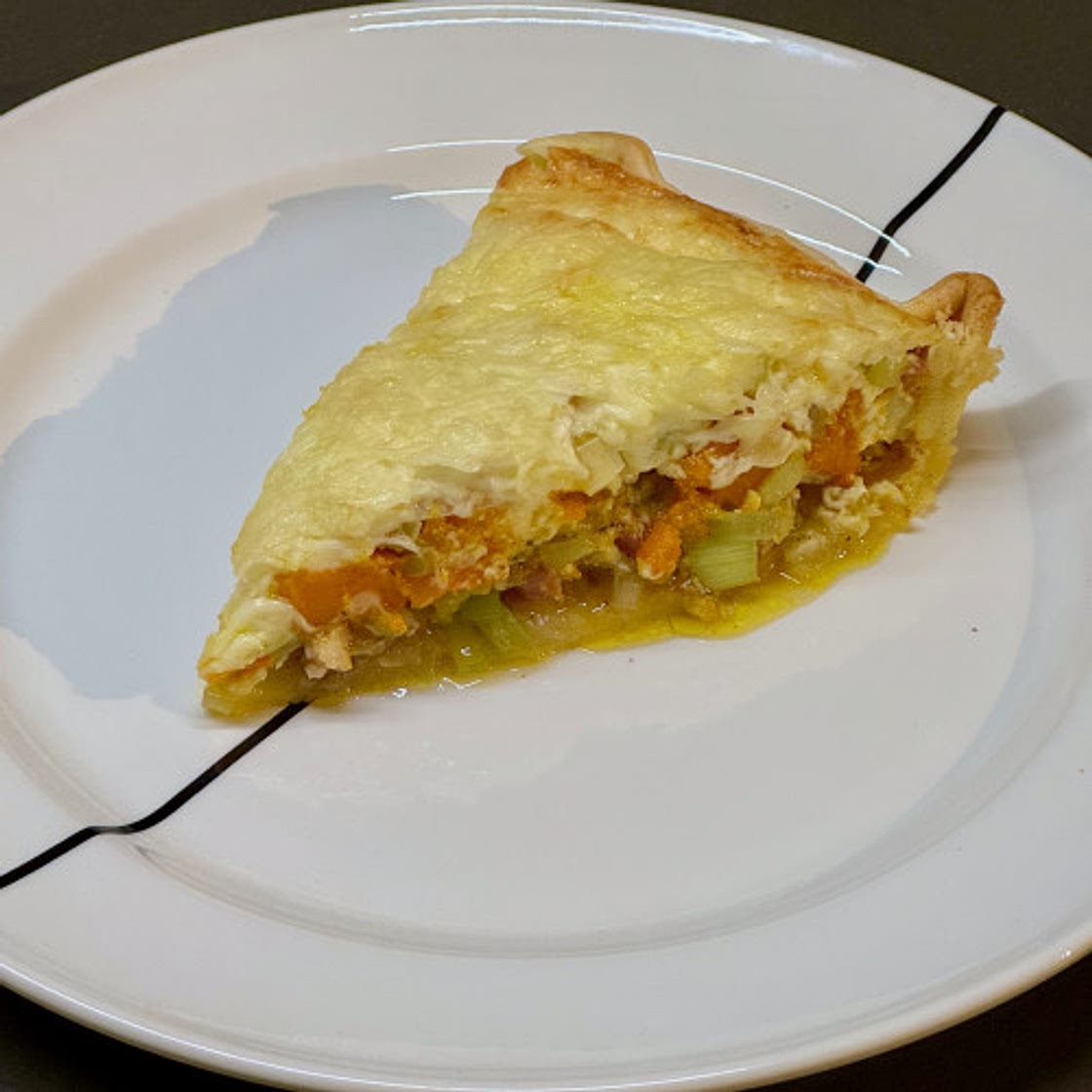 Pumpkin and leek tart with lardons