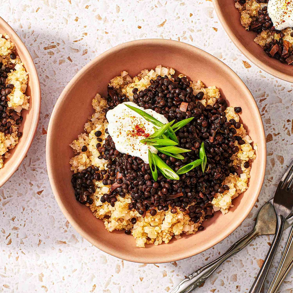 Braised Black Lentil & Quinoa Bowls