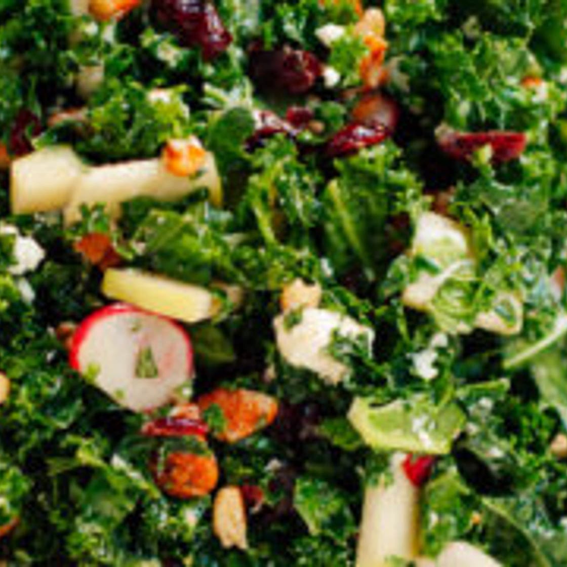 Deb's Kale Salad with Apple, Cranberries and Pecans