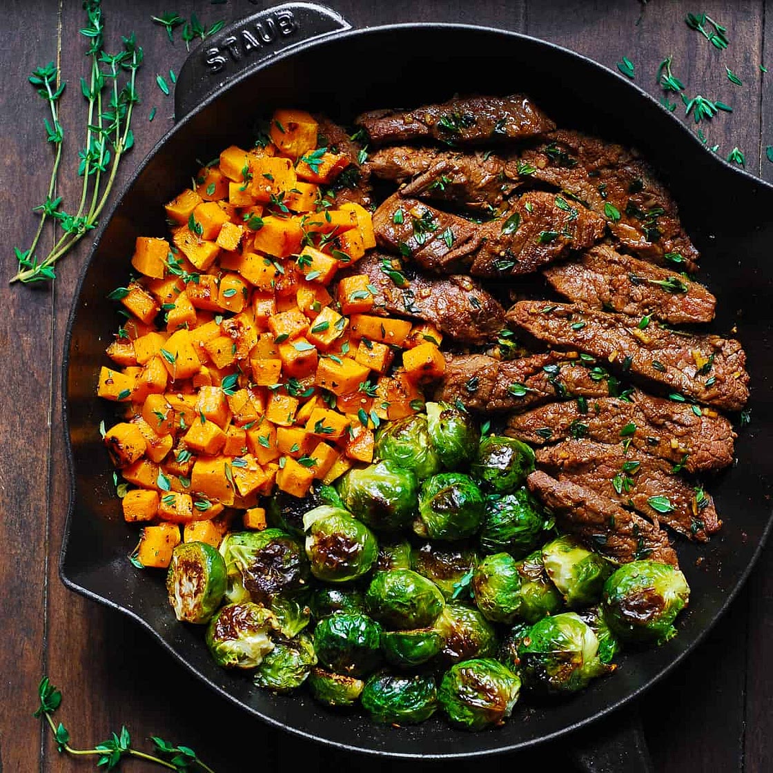 Garlic Butter Steak with Brussels Sprouts and Butternut Squash
