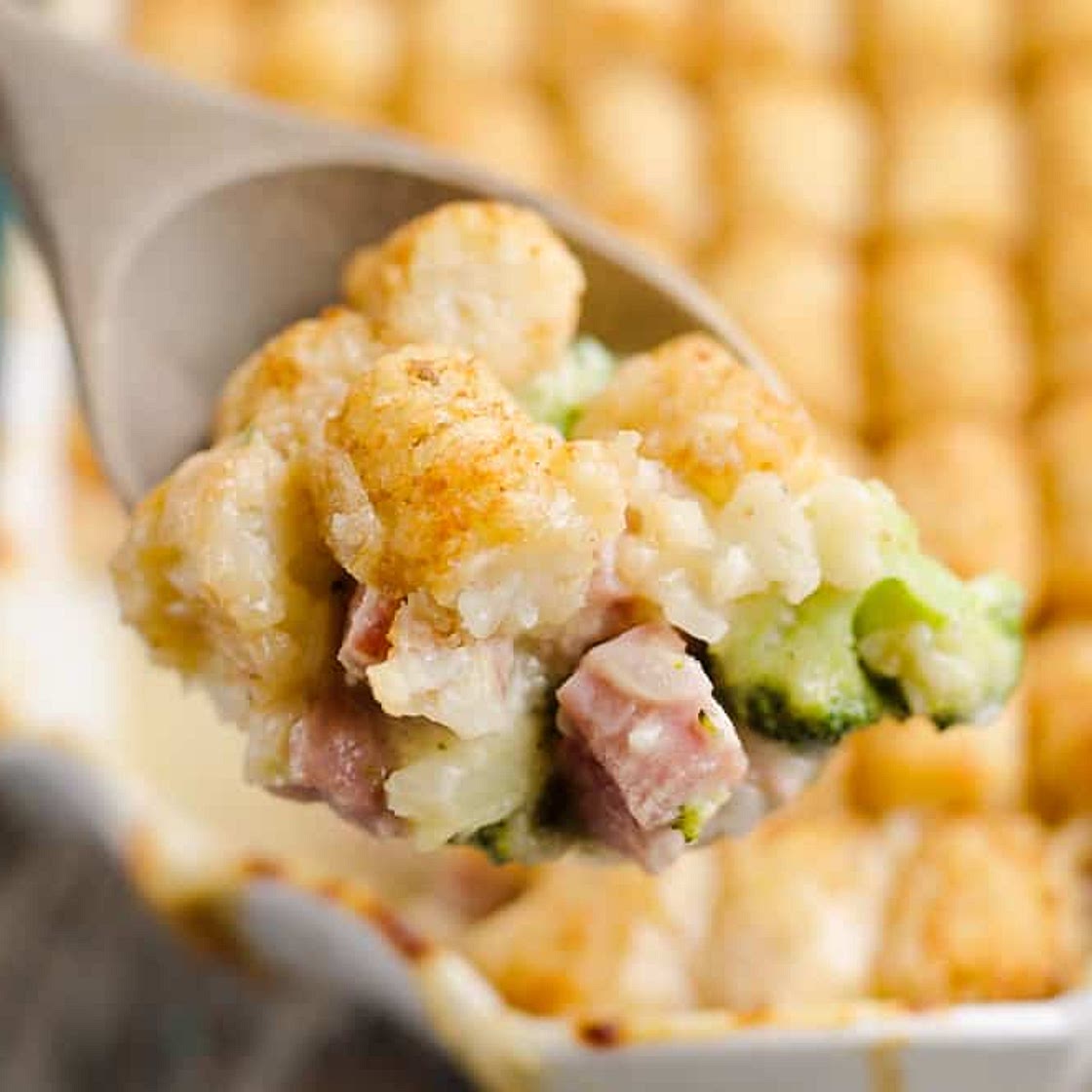 Cheesy Ham & Broccoli Tater Tot Hotdish