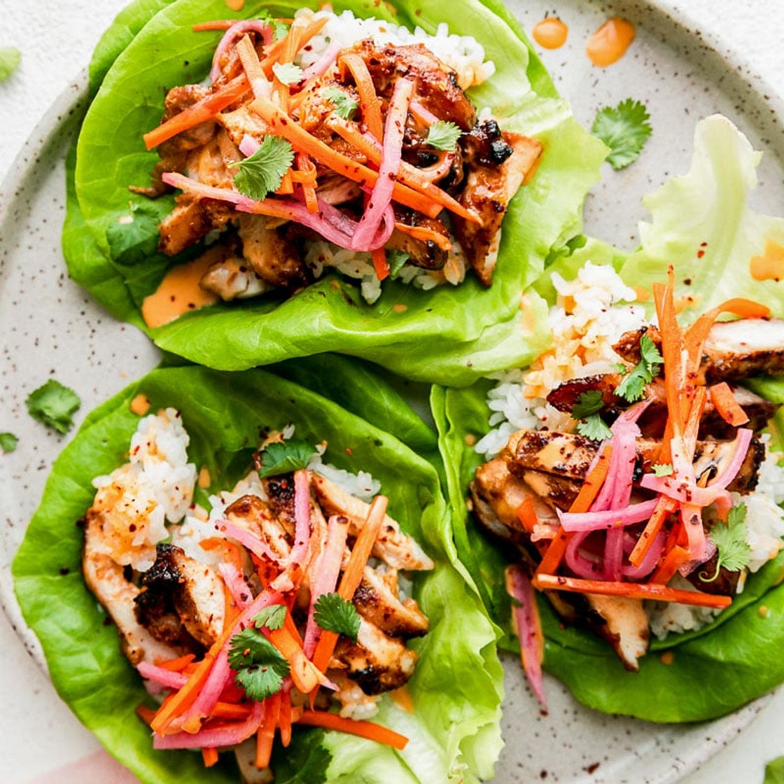 Grilled Chicken Bulgogi Lettuce Wraps with Gochujang Aioli