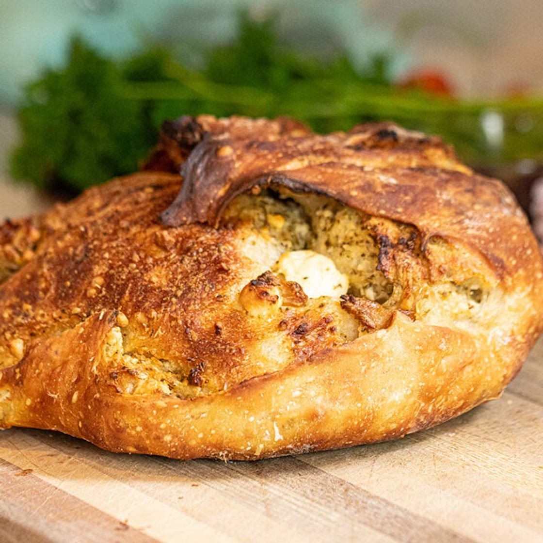 Feta with Roasted Garlic & Oregano Bread (No-Knead)