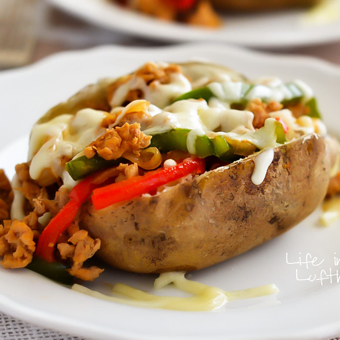 Chicken Cheesesteak Baked Potatoes