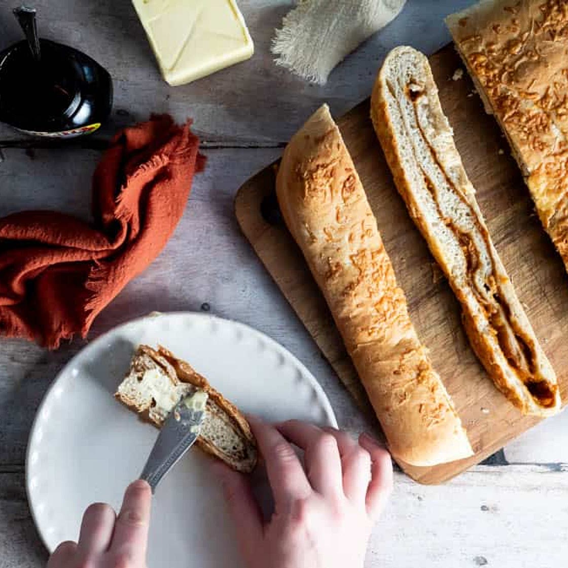 Soft Swirled Cheddar Cheese and Marmite Bread Loaf