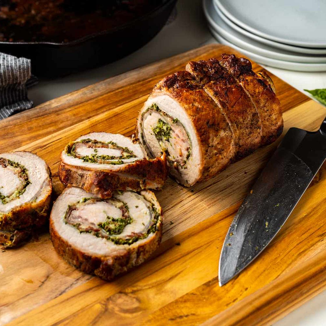 Pork Loin Stuffed with Pesto and Prosciutto