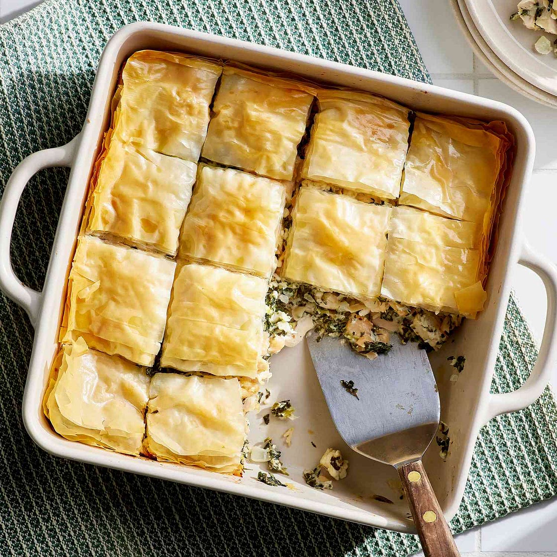 Spanakopita-Inspired Chicken & White Bean Casserole