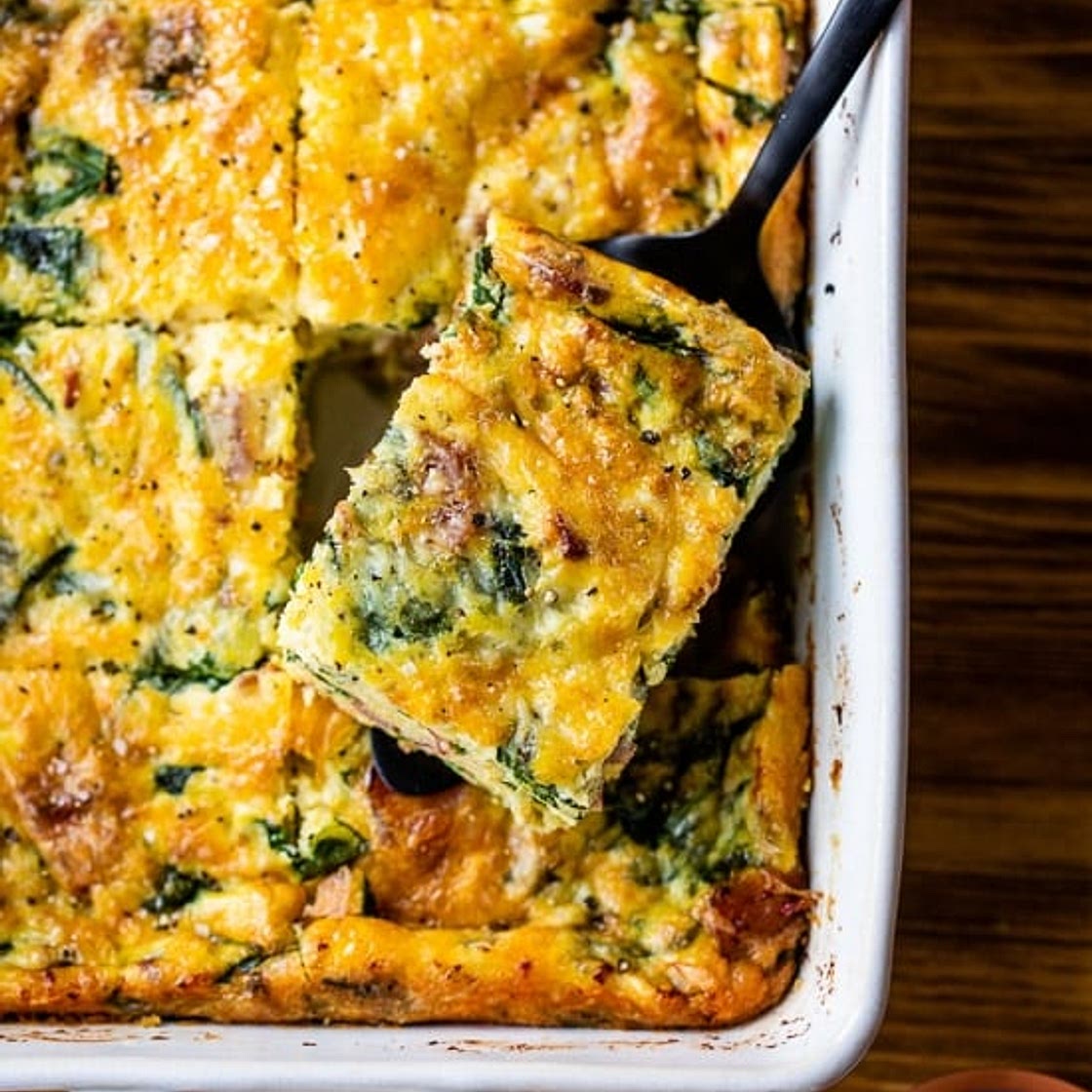 Bacon Spinach Breakfast Casserole with Gruyère