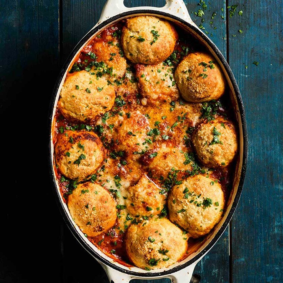 Chicken arrabbiata stew & parmesan dumplings