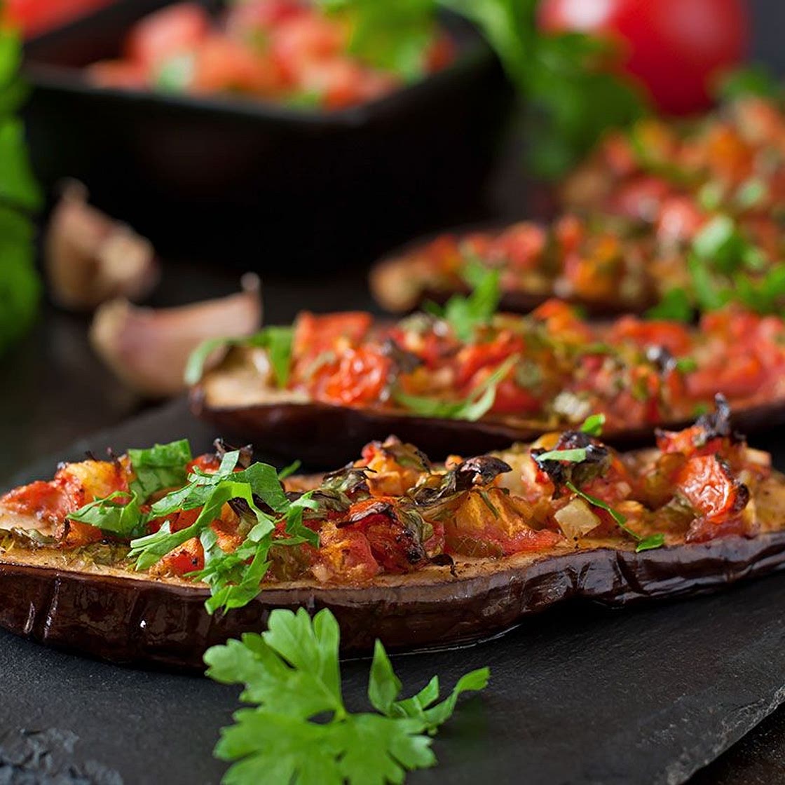 Baked Eggplant with Tomatoes, Garlic And Paprika