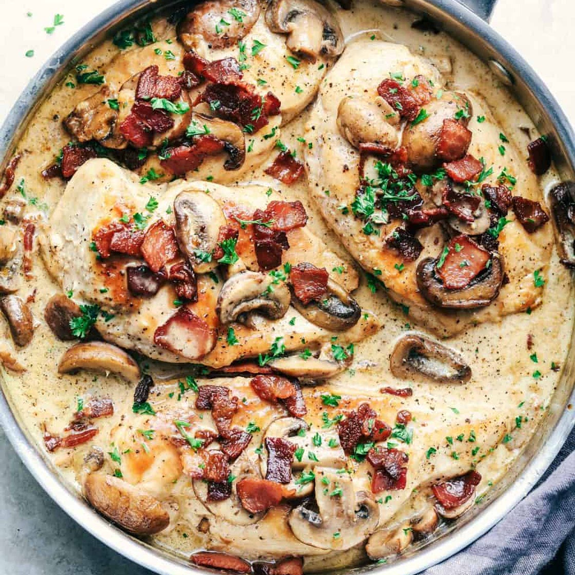 Creamy Balsamic Mushroom Bacon Chicken