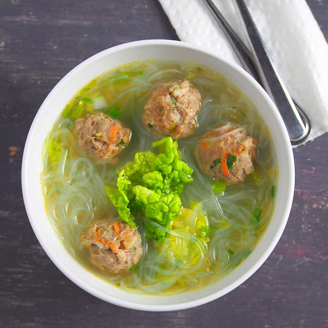 Sotanghon at Bola Bola Sopas (Cellophane Noodles and Meatball Soup)