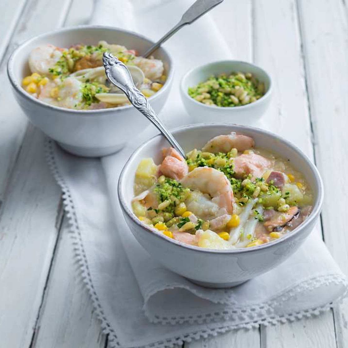 Seafood and corn chowder
