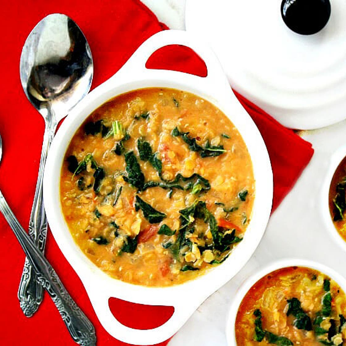 Creamy Vegan Red Lentil and Kale Soup
