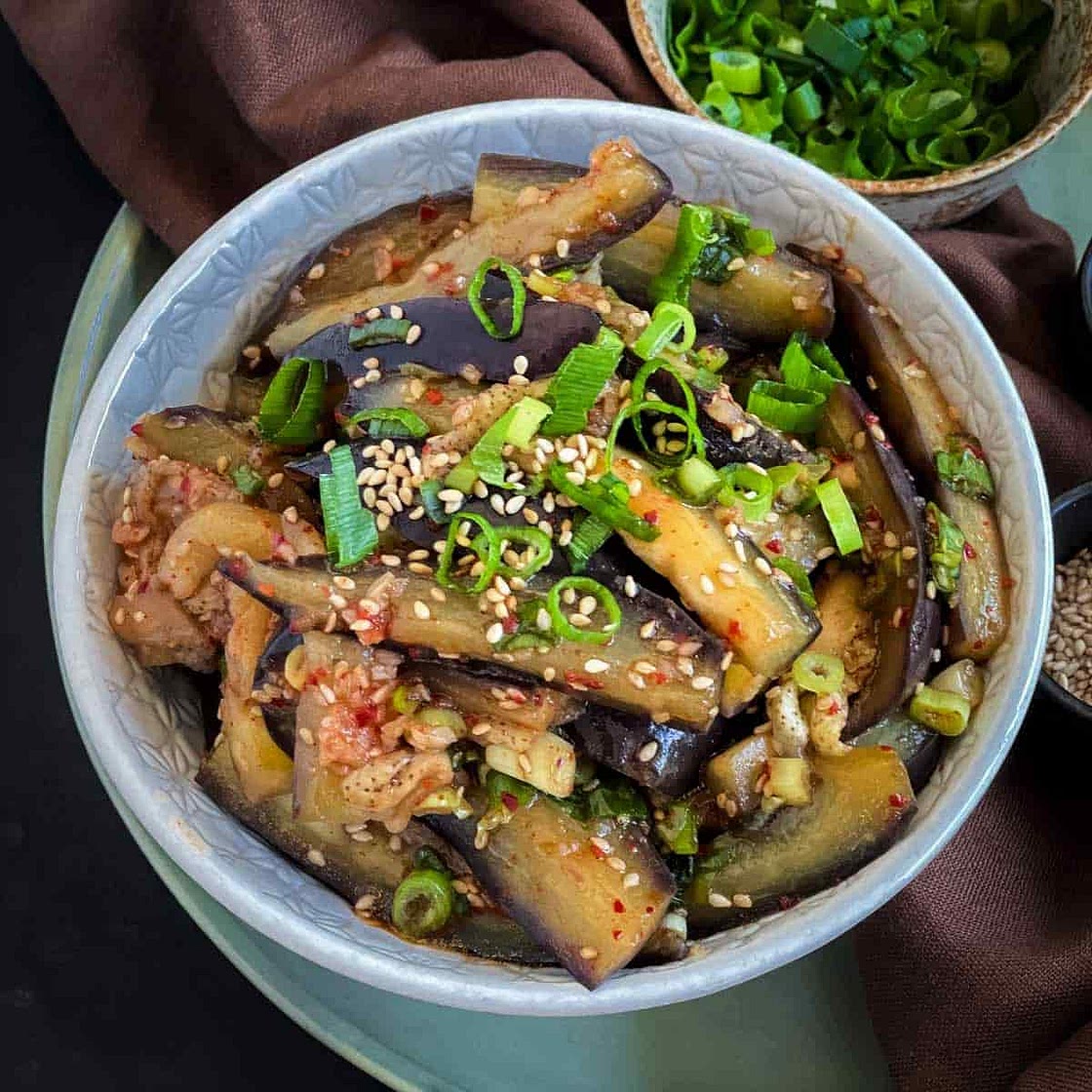 Korean Steamed Eggplant Side Dish - Gaji Namul