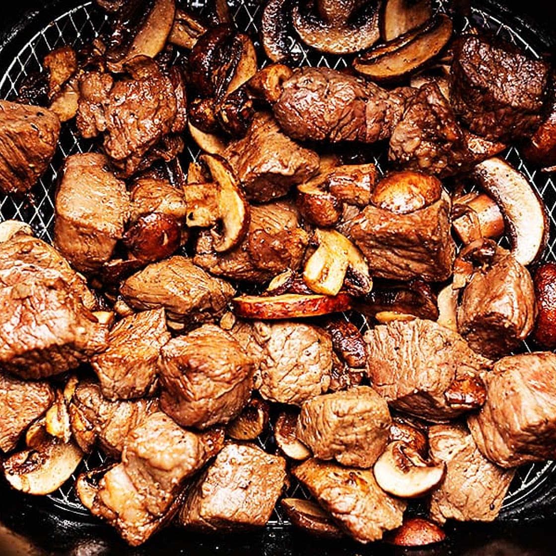 Air Fryer Steak Bites and Mushrooms