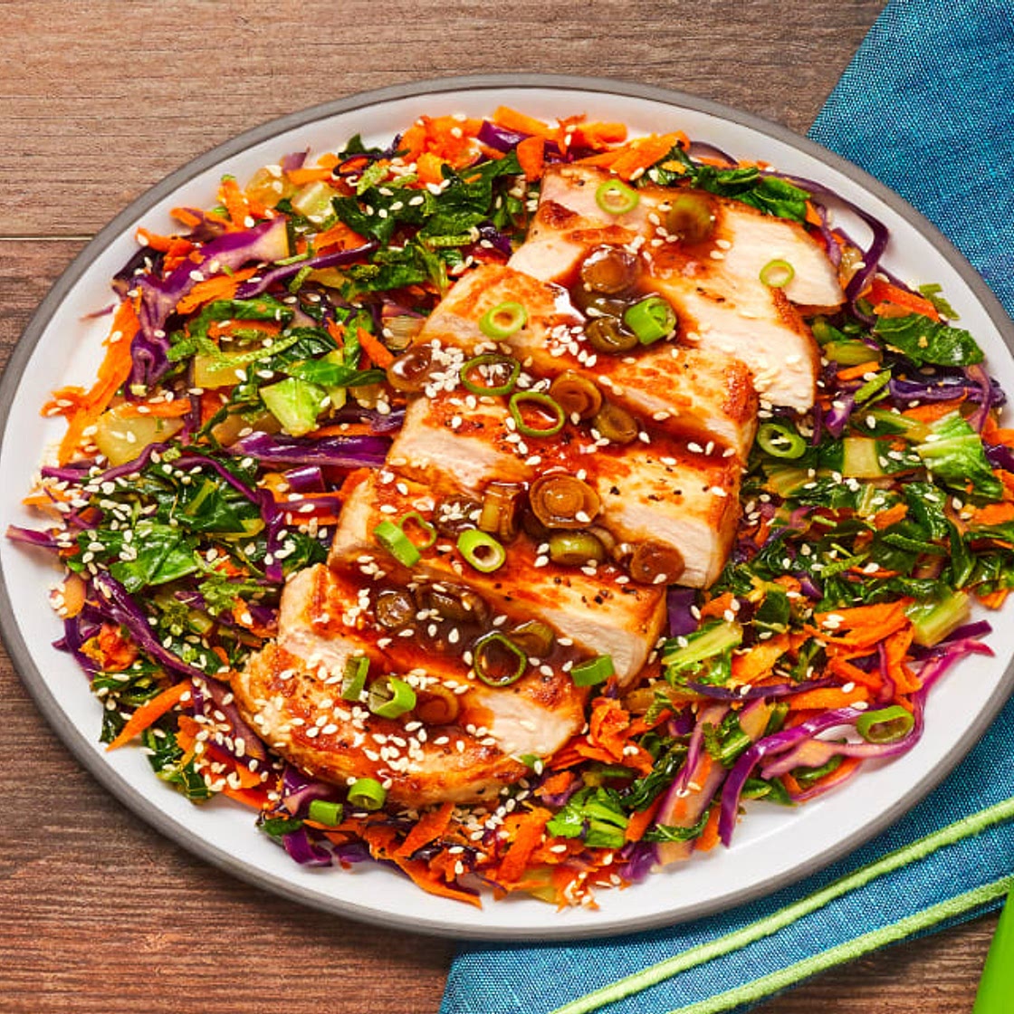 Bulgogi-Style Pork Chops with Gingery Stir-Fried Bok Choy, Cabbage & Carrot