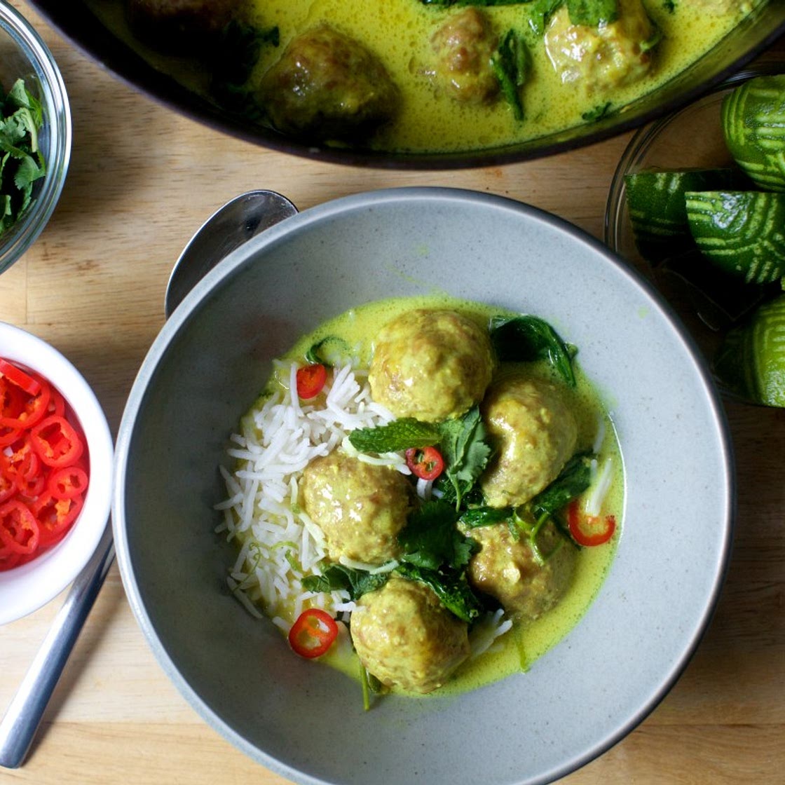 Braised Ginger Meatballs in Coconut Broth