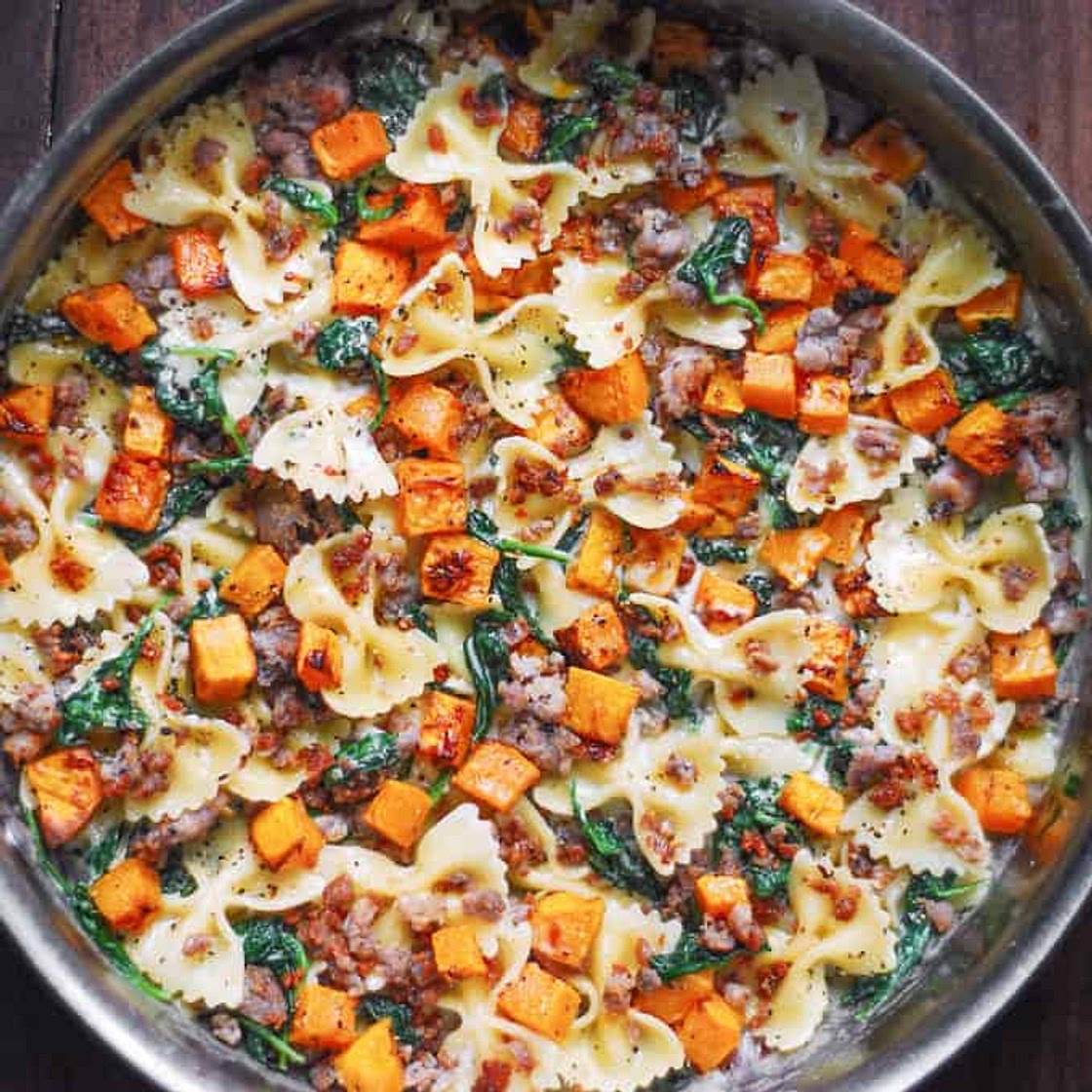 Creamy Roasted Butternut Squash Pasta with Sausage and Spinach
