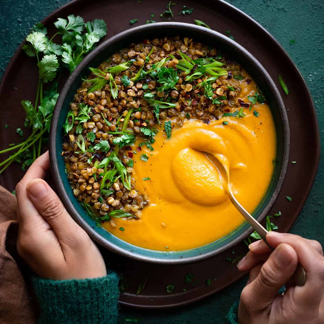 Butternut Squash Soup with Crispy Lentils