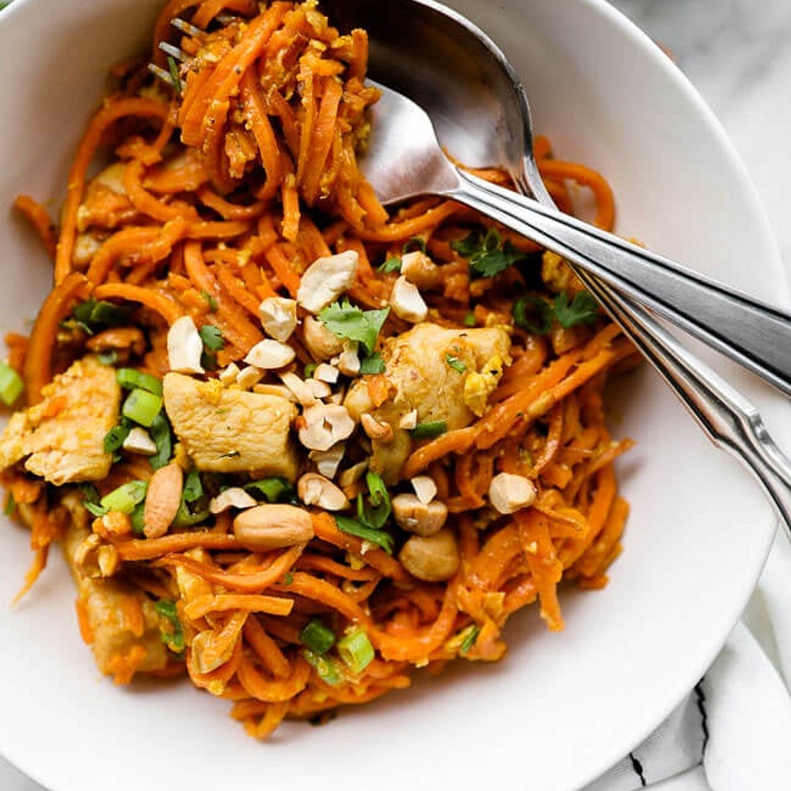 Healthy Sweet Potato Chicken Pad Thai (Paleo + Whole30)