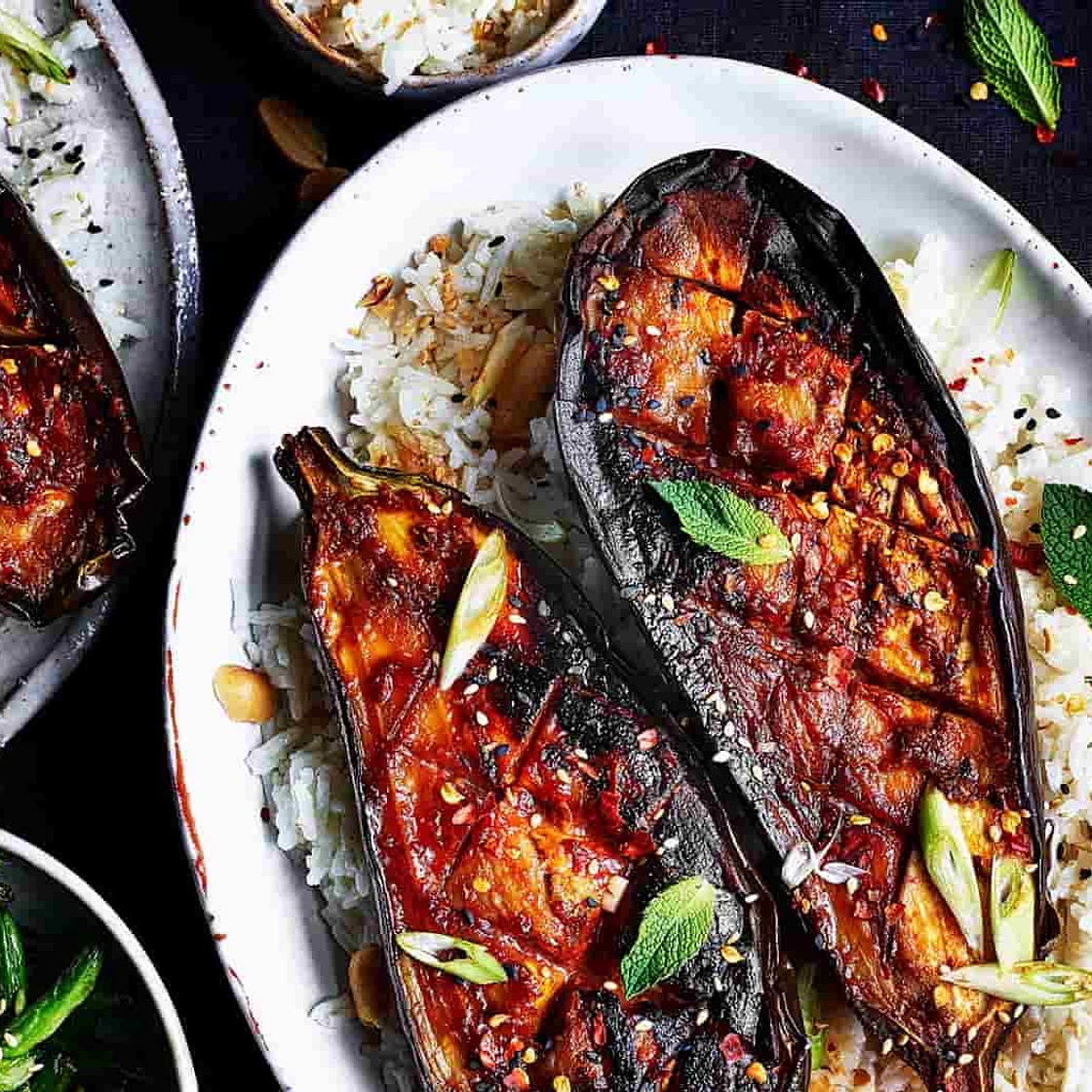 Niki Webster's Miso & Maple-Glazed Aubergine With Sticky Coconut Rice Recipe
