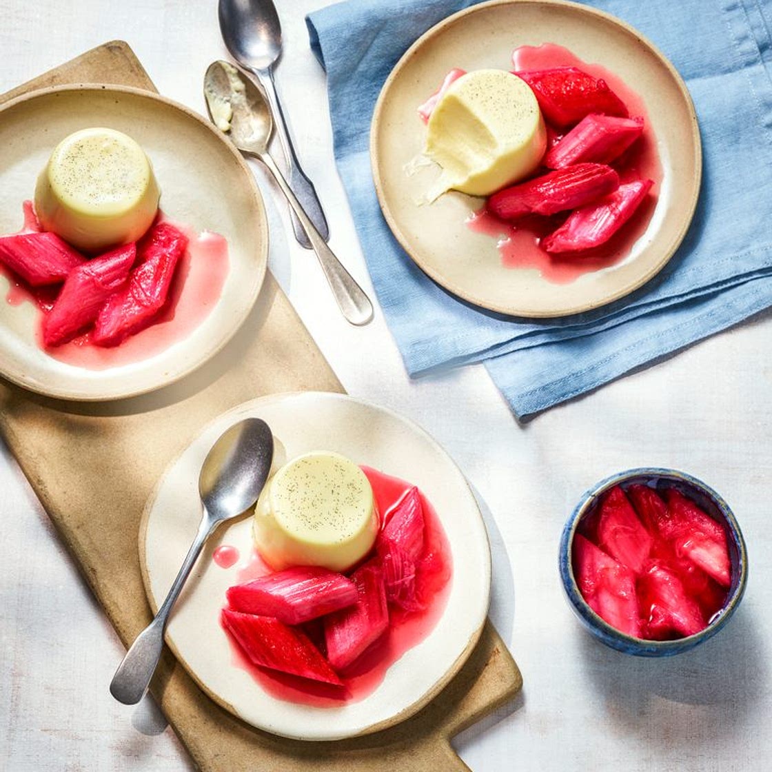 White chocolate panna cotta with stewed rhubarb