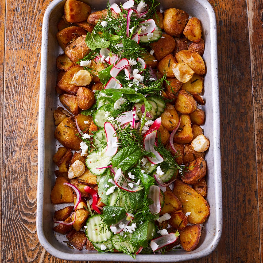Roast new potato & pickle salad