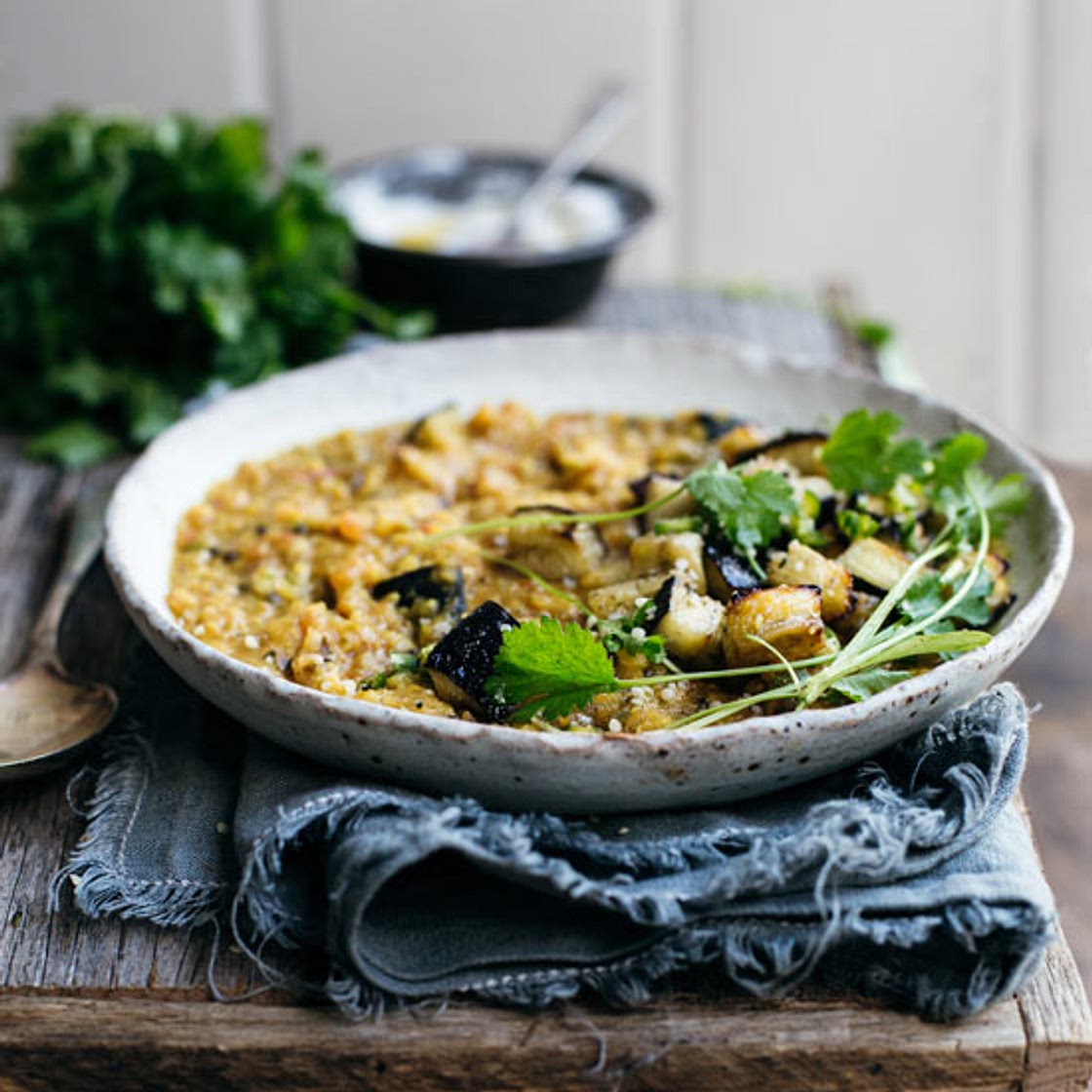 Red Lentil Dahl with Eggplant