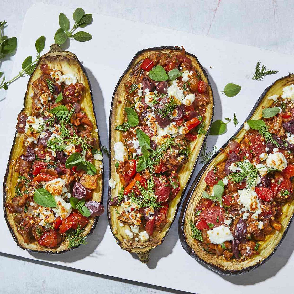 Feta & Olive Stuffed Eggplant