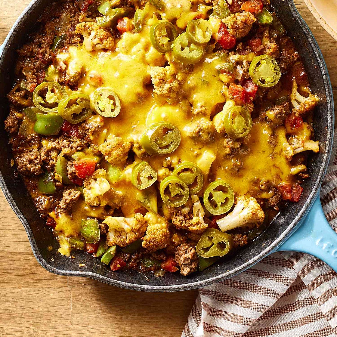 Cheesy Ground Beef & Cauliflower Casserole