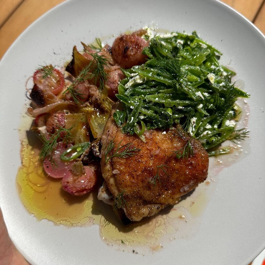 Roasted Chicken Thighs and Radishes