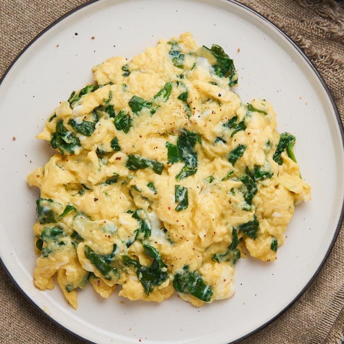 Scrambled Eggs with Spinach and Cream Cheese