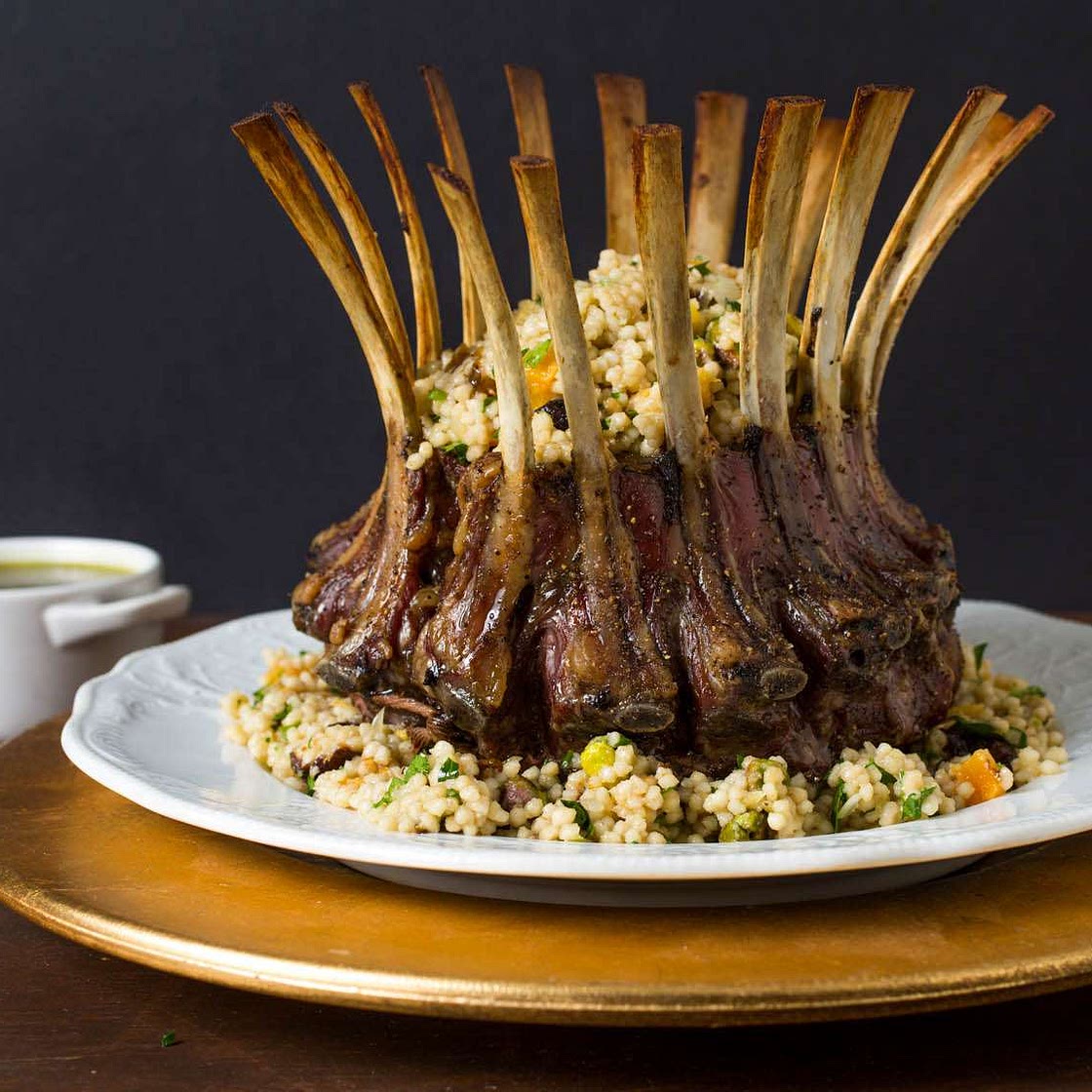 Crown Roast of Lamb With Couscous Stuffing and Pistachio-Mint Sauce
