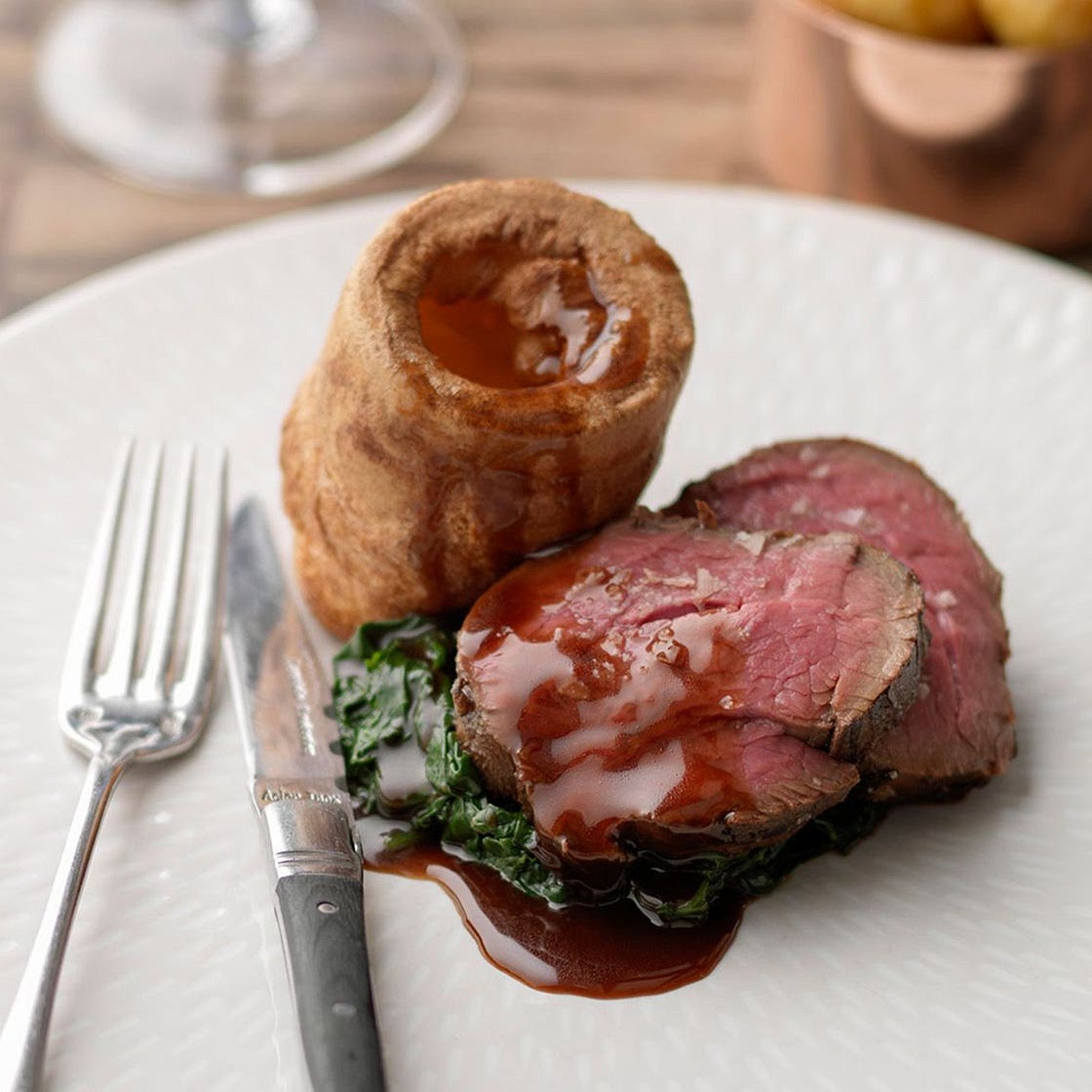 Tom Kerridge's treacle-Cured Beef, Roast Potatoes and Yorkshire Puddings Recipe