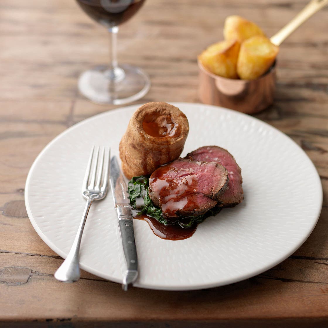 Tom Kerridge's treacle-Cured Beef, Roast Potatoes and Yorkshire Puddings Recipe