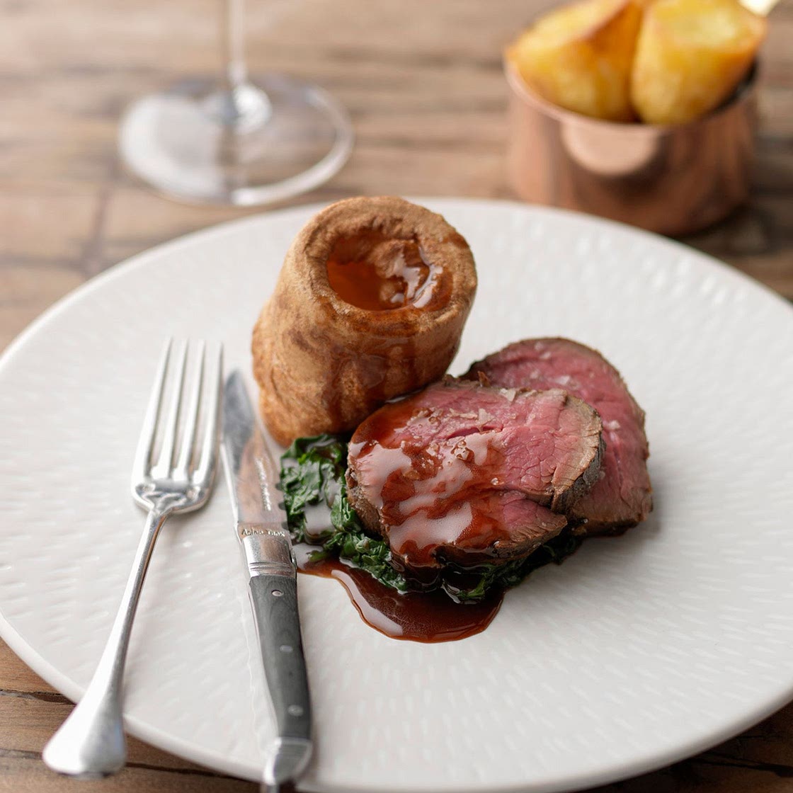 Tom Kerridge's treacle-Cured Beef, Roast Potatoes and Yorkshire Puddings Recipe