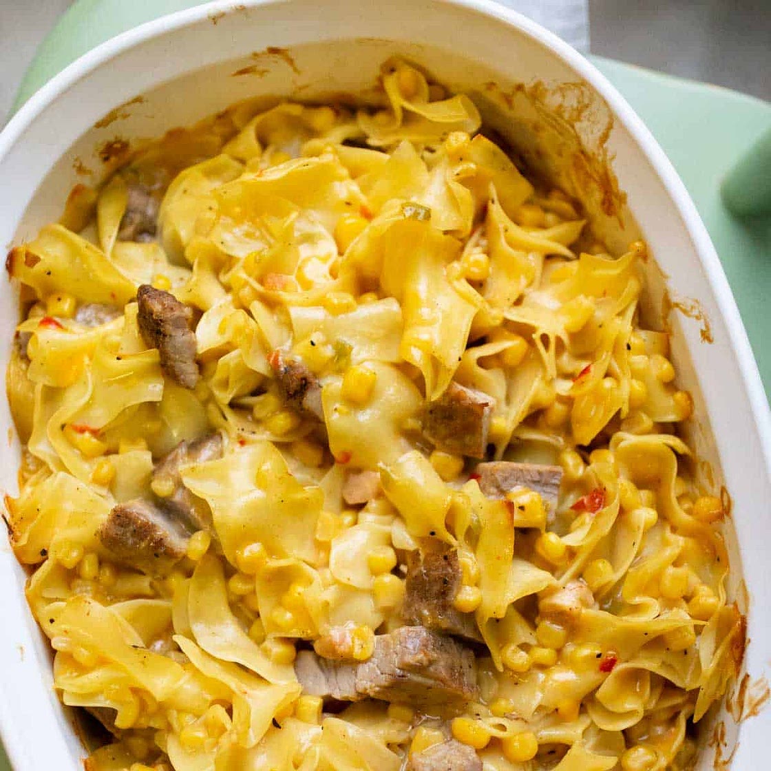 Saucy Pork and Noodle Bake