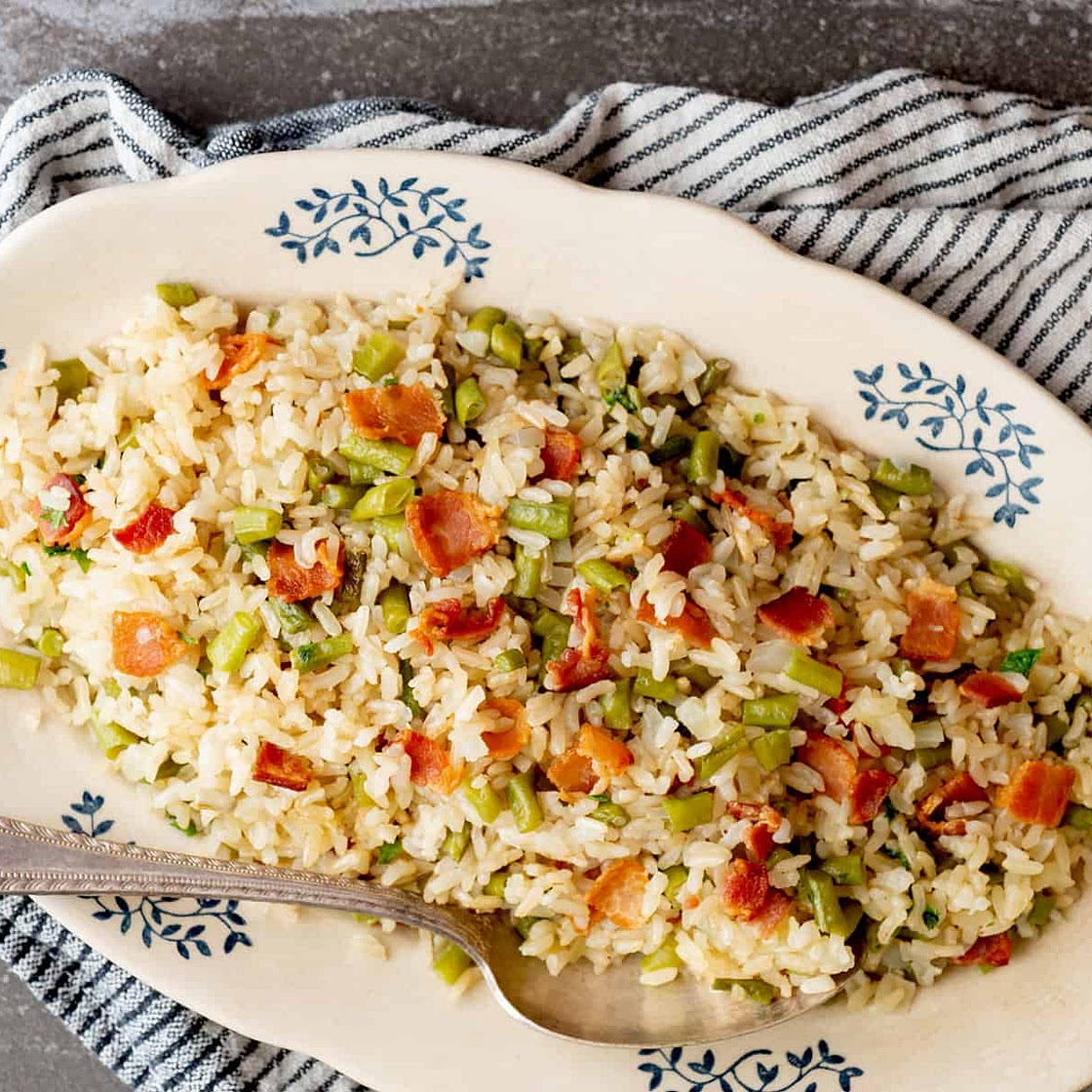 Best Tasting Brown Rice with Green Beans and Bacon