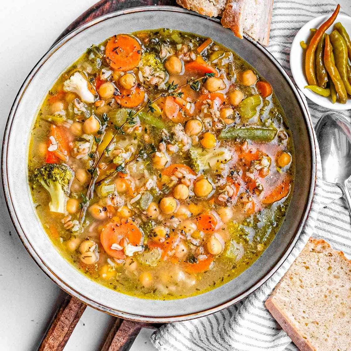 Hearty Chickpea & Vegetable Soup with Brown Rice