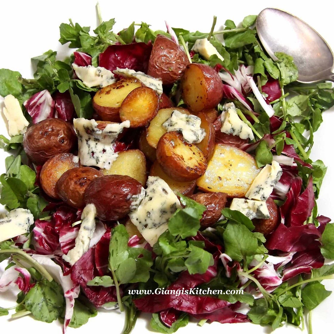 Pork Chops and Roasted Potatoes with Red Wine Honey Mustard Vinaigrette