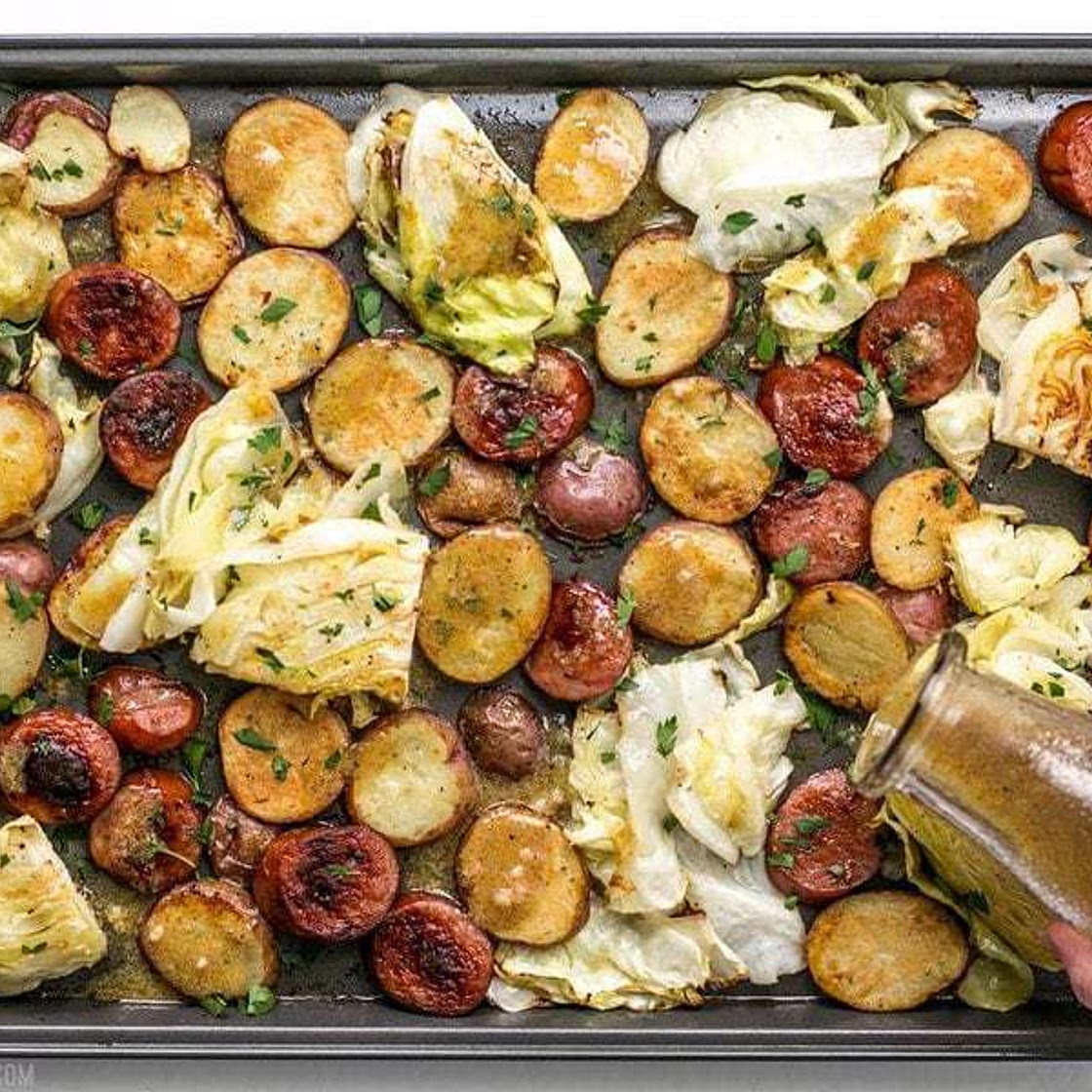 Sheet Pan Roasted Kielbasa and Cabbage Dinner