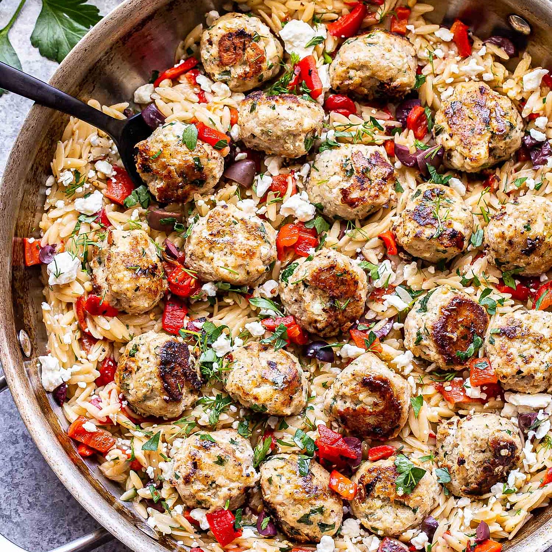 Greek Meatballs and Orzo Skillet