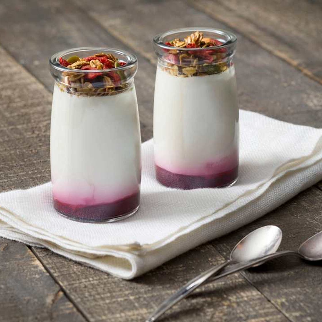 Yoghurt with red berry coulis