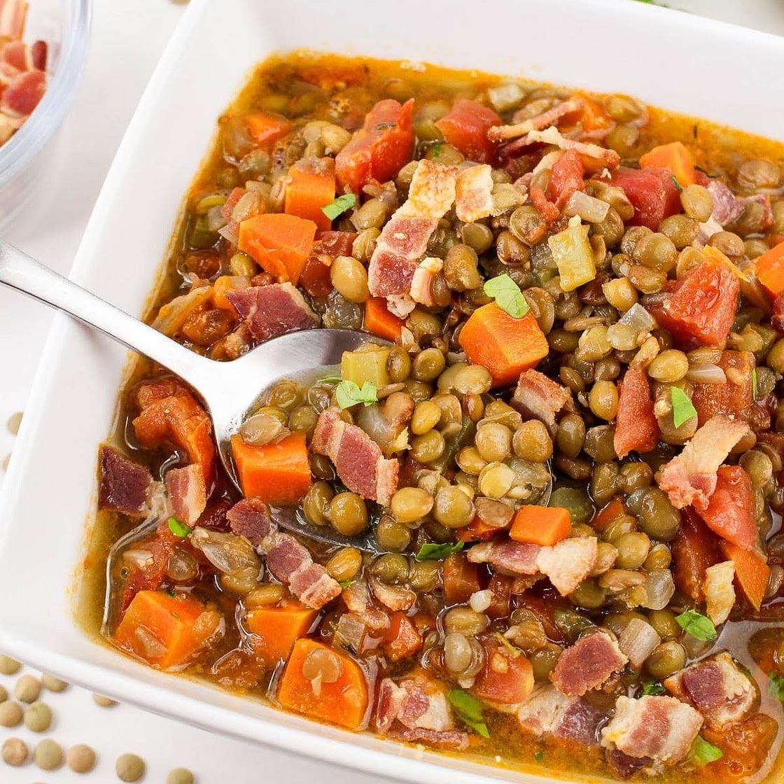 Easy Stove Top Bacon Lentil Soup Recipe