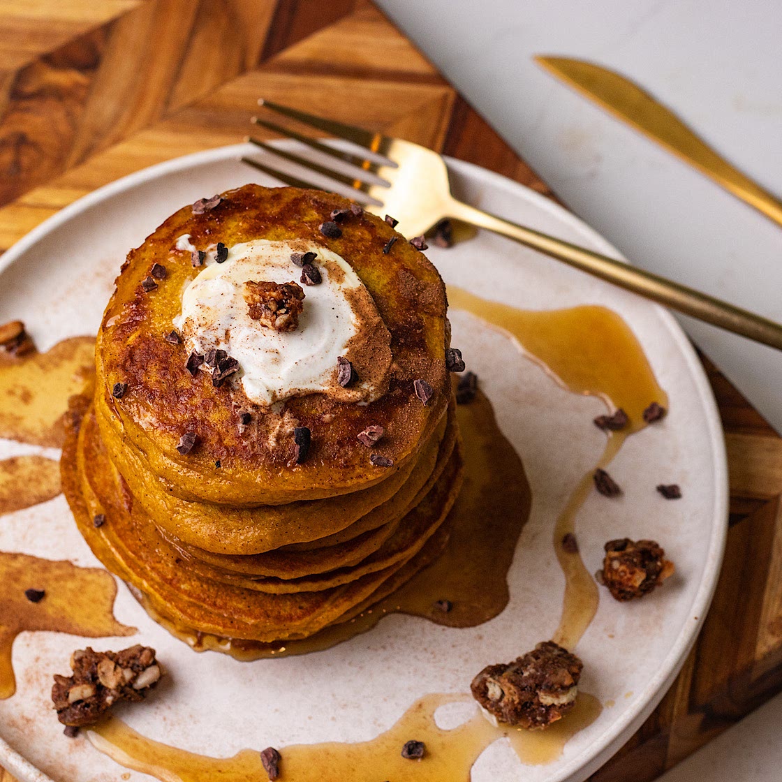 Pumpkin Cottage Cheese Oatmeal Pancakes