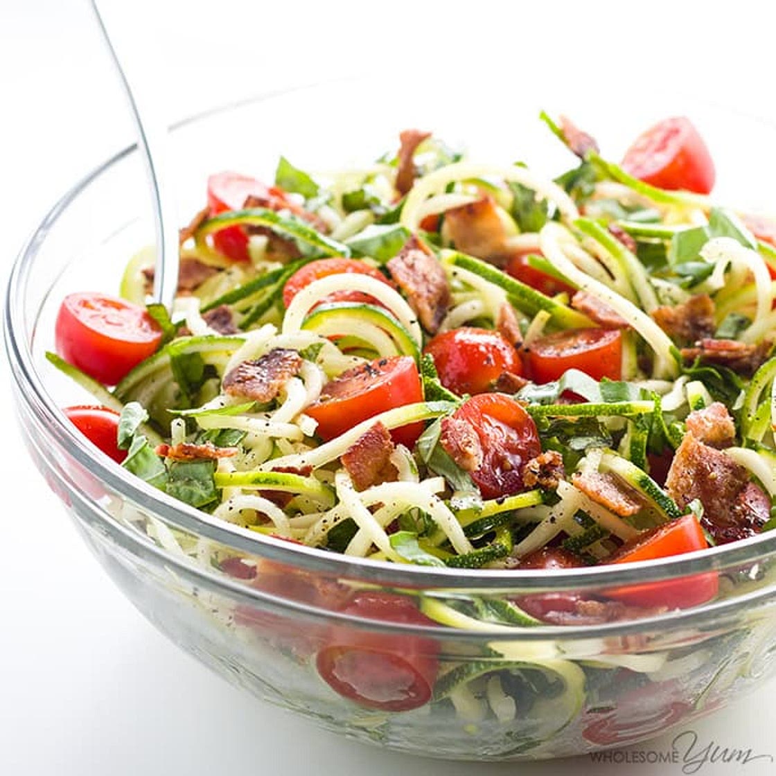 Zucchini Noodle Salad With Bacon & Tomatoes